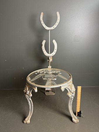 Abstract -Ball Biting- full size chair made from sheep shears, rabbit trap, horseshoes, etc.