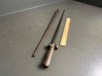 French bayonet/sword with brass handle and metal scabbard - marked with makers mark and numbered 3050 - 2