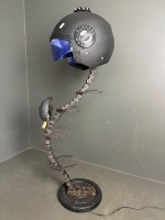 Abstract sculpture made from chain, helmet, weight, horseshoes etc - lights up - 4