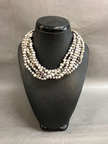 Peter Lang 8 Strand Freshwater Pearl Necklace with Sterling Silver Clasp in Box