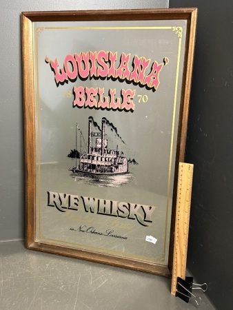 Vintage Louisiana Belle 1870 Rye Whisky bar mirror