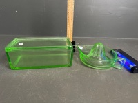 Uranium glass butter dish and lemon squeezer - 2