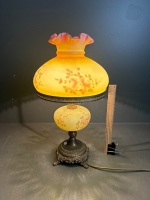 Fenton Uranium Glass Burmese Rose Lamp on brass base - converted to electric - black light not included ($15) - 2