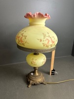 Fenton Uranium Glass Burmese Rose Lamp on brass base - converted to electric - black light not included ($15) - 3