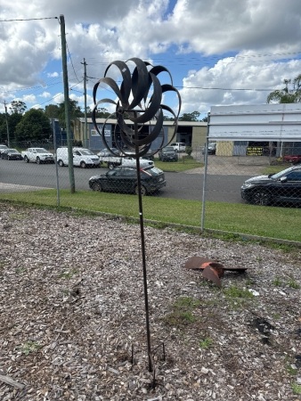 Painted steel ornamental double windmill - ground spikes