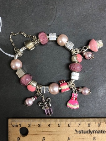 Sterling Silver & Pink Charms Bracelet