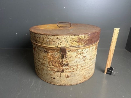 Vintage round metal trunk