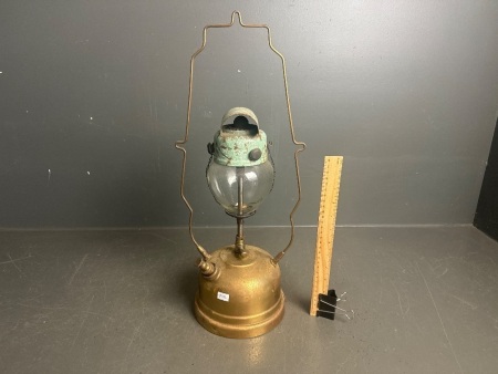 Vintage brass pressure kero lamp with glass dome