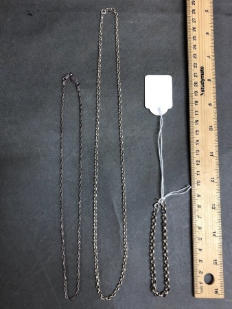2 Sterling Silver Necklaces + Belcher Chain Bracelet