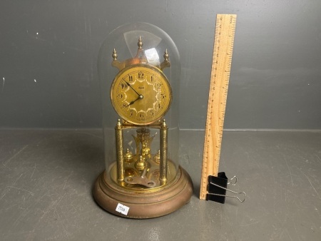 Vintage KUNDO by Kieninger & Obergfell (Germany) brass 400-day anniversary clock with glass dome and key