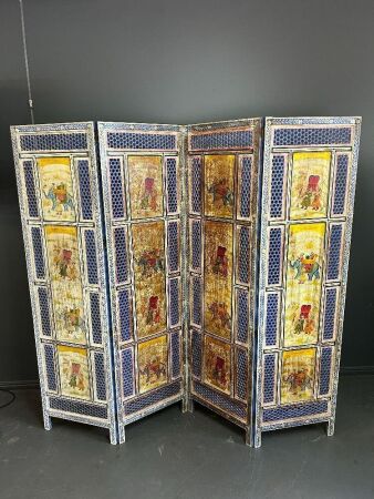 4-panel painted Asian room screen