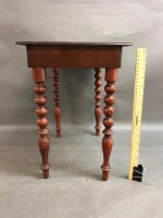 Small Vintage French Mahogany Side Table on Bobbin Turned Legs with Single Drawer - 2