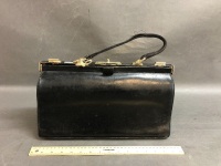 c1960's French Black Leather Handbag