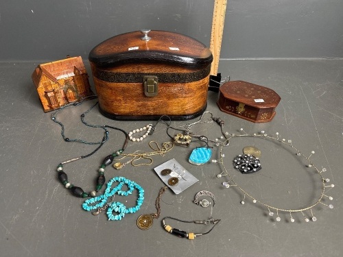 2 Wooden Jewellery Boxes with some Costume Jewellery