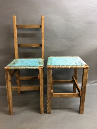 Chair & Stool Set 'Art Populaire' c1960's Normandy, France