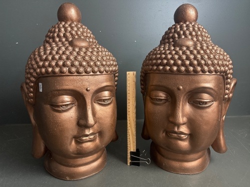 2 x Large Solid Resin Bronzed Buddha Heads