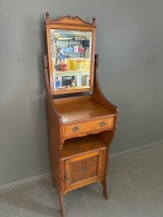 Antique Victorian Oak Washstand with Mirror, Drawer & Cupboard - 2