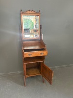 Antique Victorian Oak Washstand with Mirror, Drawer & Cupboard - 3