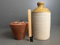 Stoneware Demijohn with Lid & Stoneware Vase