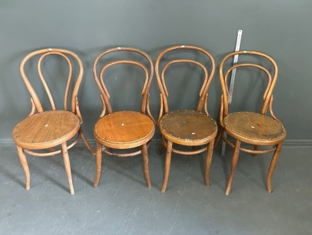 4 vintage Bentwood Chairs - 2 with original seats - 1 with makers sticker