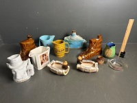 Mixed Bar Lot with Spirit Jugs, Character Decanters & Ash Trays