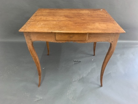 Antique French Cherrywood Table on Cabriole Legs with Single Drawer
