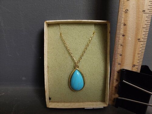 Aquamarine Gold-tone Tear-drop Pendant (unused)