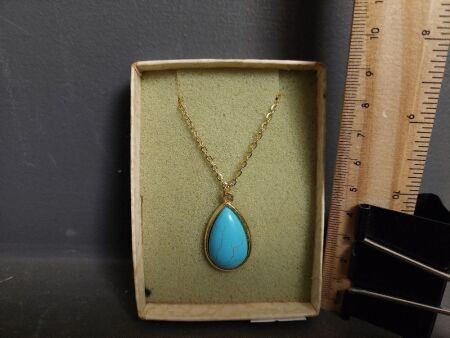 Aquamarine Gold-tone Tear-drop Pendant (unused)