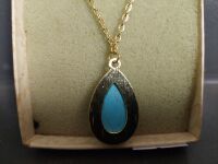 Aquamarine Gold-tone Tear-drop Pendant (unused) - 3