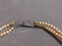 Antique 2 Strand Pearl Necklace with Impressed "Sterling Silver" Mark on Diamonte Clasp c 1880's - 2