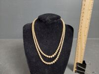 Antique 2 Strand Pearl Necklace with Impressed "Sterling Silver" Mark on Diamonte Clasp c 1880's - 4