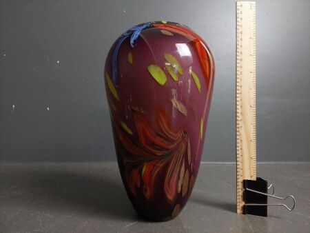 Heavy Mushroom Art Glass Vase with Multi Coloured Features