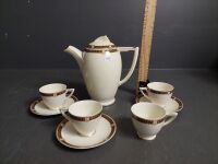 Rare Wedgewood art deco cream & glided "Memphis" Coffee for 4 - Including coffee pot C 1950's