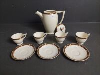 Rare Wedgewood art deco cream & glided "Memphis" Coffee for 4 - Including coffee pot C 1950's - 5