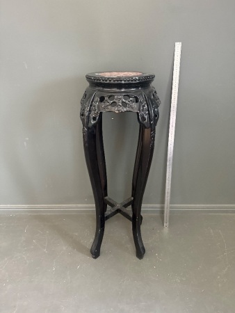 Ornate Wooden Plant Stand with Marble Top