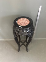 Ornate Wooden Plant Stand with Marble Top - 2