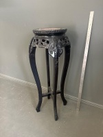 Ornate Wooden Plant Stand with Marble Top - 3