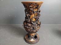 2 Detailed Carved Vases - 1 Wooden 1 Ceramic - 2