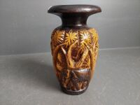 2 Detailed Carved Vases - 1 Wooden 1 Ceramic - 5