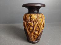 2 Detailed Carved Vases - 1 Wooden 1 Ceramic - 6