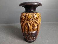 2 Detailed Carved Vases - 1 Wooden 1 Ceramic - 7