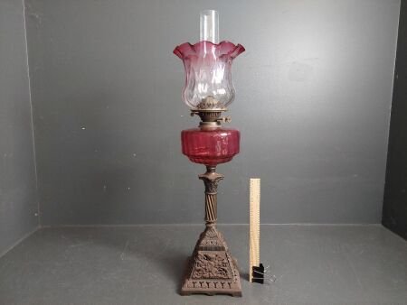 Stunning Antique Pink Glass Kerosene Lamp