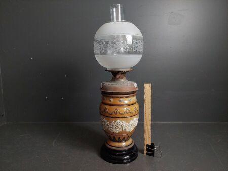 Brown Ceramic Kerosene Lamp with Frosted Glass