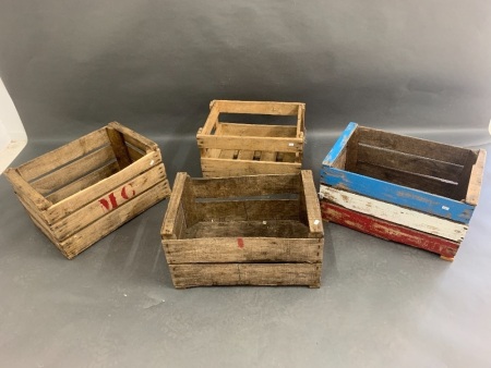 Collection of 4 Vintage French Apple Crates - Some with Printing