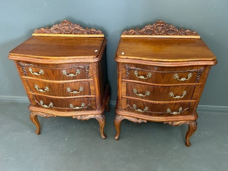 Carved Pair of Vintage Formal Bedside Tables