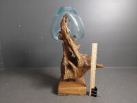 Wood Root Sculpture with Heavy Blown Glass Bowl- 460