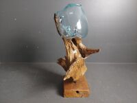 Wood Root Sculpture with Heavy Blown Glass Bowl- 460 - 2