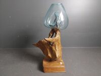 Wood Root Sculpture with Heavy Blown Glass Bowl- 460 - 3