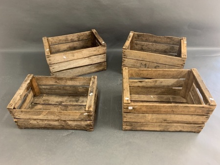Collection of 4 Vintage French Apple Crates - Some with Printing