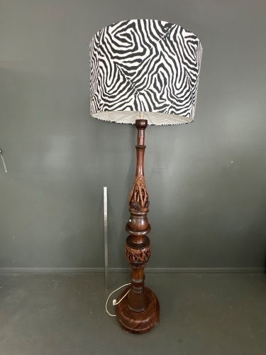 Talll Heavy Hand Carved Wooden Floor Lamp